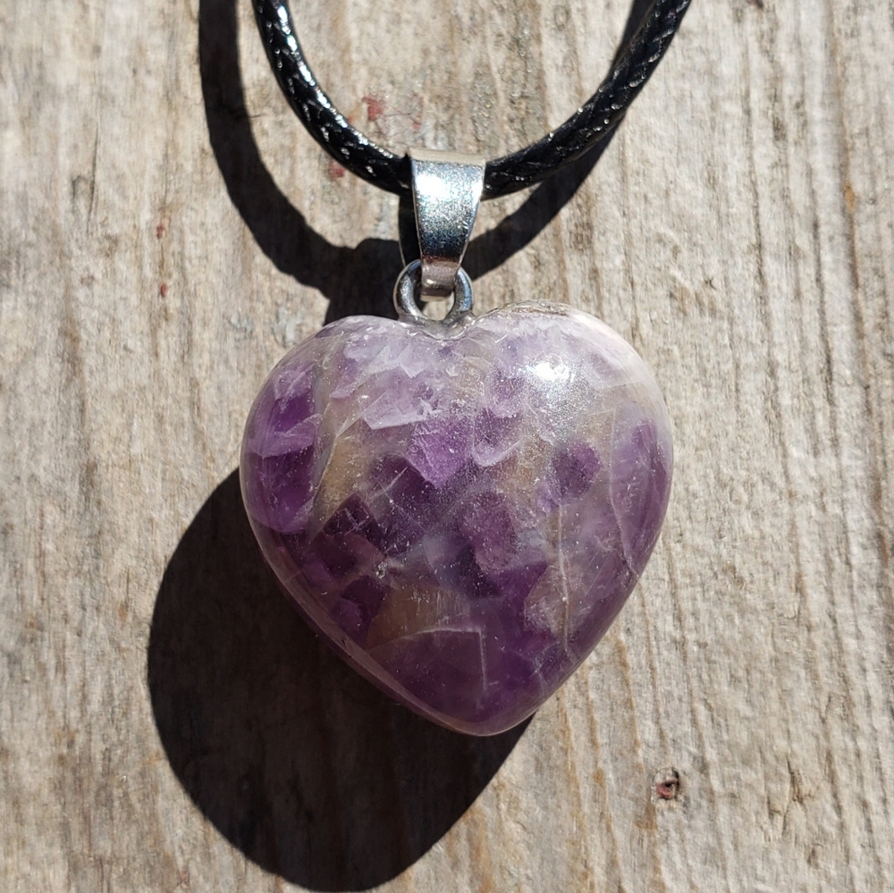Amethyst Crystal Heart Pendant Necklace Natural Stone
